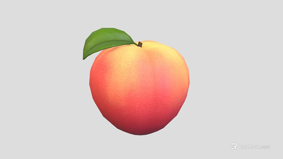 Fresh Ripe Peach Fruit With Green Leaf And Vibrant Orange Red Color 3d model 