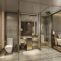 Modern Hotel Room Interior With King Bed Sofa Area Fireplace And TV