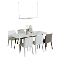 Dining Table Set with Rectangular Table White and Grey Chairs Modern Pendant Light and Vase 3d model