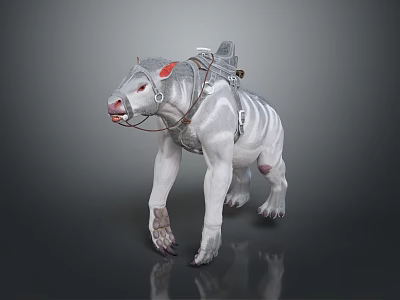 White Creature With Red Accents And Back Mechanical Gear For Character Companion 3d model
