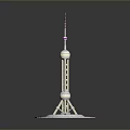 Detailed Oriental Pearl Tower Model With Circular Base Green Lawn And Antenna