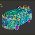 Vintage Blue Volkswagen Van With Artistic Patterns And Roof Rack Design