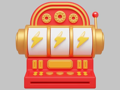 Red And Gold Slot Machine Amusement Equipment With Three Reels Lightning Symbols 3d model
