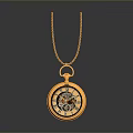 Vintage Gold Pocket Watch With Chain And Mechanical Dial On Dark Background