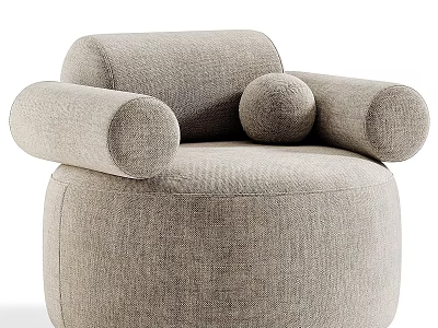Light Gray Fabric Single Sofa With Rounded Armrests And Small Cushion 3d model