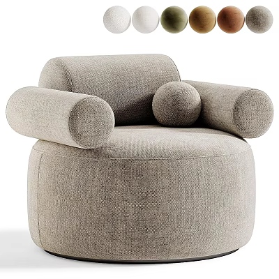 Light Gray Fabric Single Sofa With Rounded Armrests And Small Cushion 3d model
