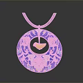 Blue Circular Pendant with Golden Decorations Colorful Flowers and Yellow Bird on Black Cord