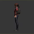 Child Wearing Red Shirt Black Long Sleeves Blue Pants And Backpack Standing