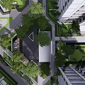 Modern Residential Landscape With High Rise Buildings Lush Green Trees And Pedestrian Walkways