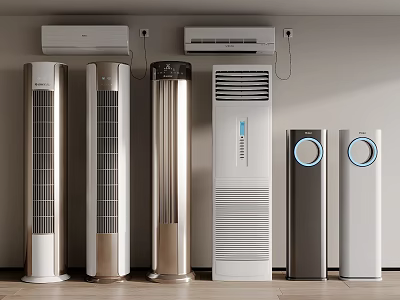 Modern Air Conditioners And Fans Arranged With Sleek Designs In Various Styles 3d model