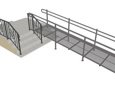 Accessible Road Facilities with Concrete Steps Safety Handrails and Wheelchair Ramp 3d model