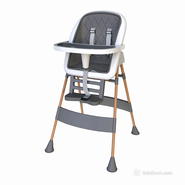 Modern Baby High Chair With Safety Belt Tray And Wooden Legs Design 3d model 