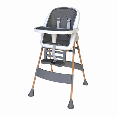 Modern Baby High Chair With Safety Belt Tray And Wooden Legs Design 3d model