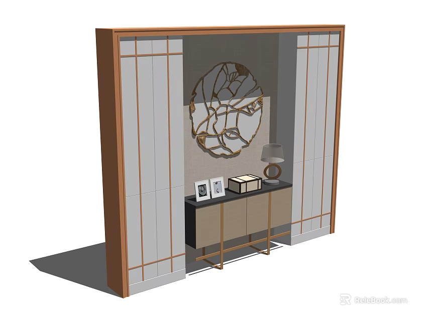 Modern Entryway Cabinet And Side Cabinet Design With Decorative Wall Art And Table Ornaments 3d model 