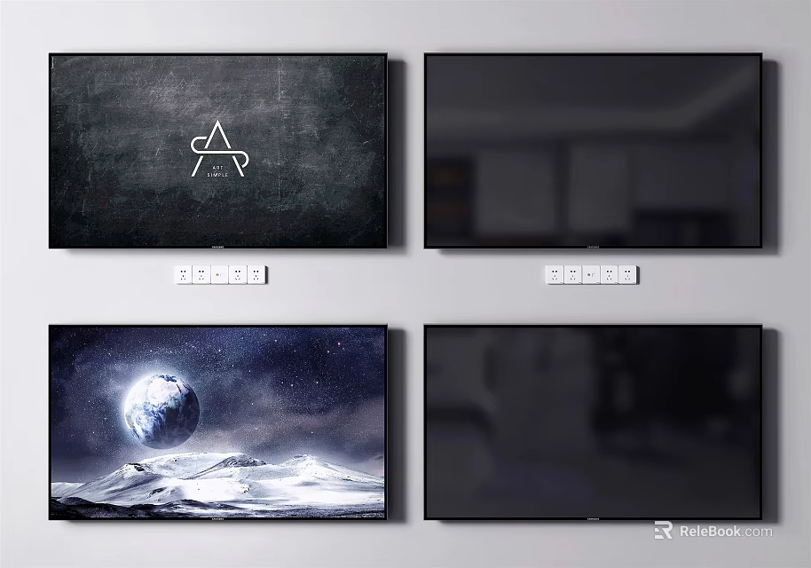 Modern Smart TVs With Ultra HD Display Showing Nature Scenery And Minimalist Art 3d model 