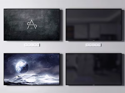 Modern Smart TVs With Ultra HD Display Showing Nature Scenery And Minimalist Art 3d model