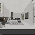 Modern Hotel Room Interior With Fireplace Gray Walls Bed And Decorative Lighting