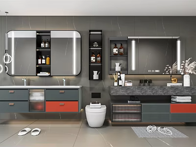 Modern Bathroom Vanity With Double Sink LED Mirror And Storage Cabinets 3d model