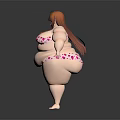 Red Haired Plus Size Female Character In Pink Polka Dot Bikini Standing Against Dark Background