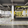 Modern Fitness Gym Interior With Boxing Ring Treadmill White Chairs Tables And Bright Lighting