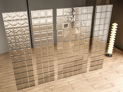Modern Glass Partition Panels With Grid And Textured Design For Interior 3d model