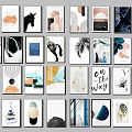 Various Styles Decorative Wall Art Abstract Nature Animal Prints In White Frames Grid Arrangement