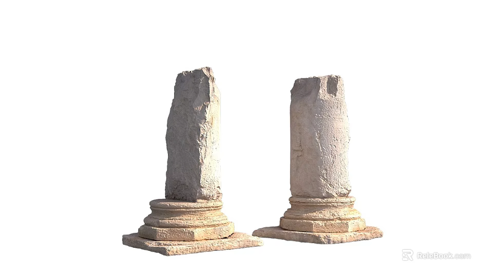 Ancient Stone Pillars With Textured Wood Bases And Classic Design Features 3d model