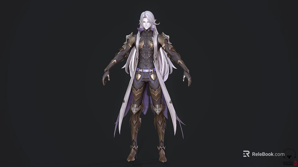 Game and Movie Character With Silver White Long Hair Metallic Armor And Fantasy Style Design 3d model 
