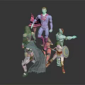 Blue Red Green And Silver Superhero Action Figures With Capes Armor Shields And Weapons