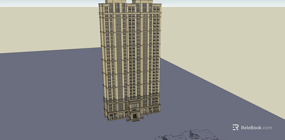 Tall Classical Style Building 3D Model With Multiple Floors And Window Details 3d model 
