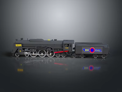 Detailed Black Model Train With 5500 Number And Blue Yellow Logo 3d model