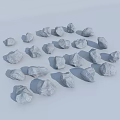 Scattered Gray Stone And Wood Elements On Light Blue Background Surface 3d model