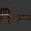 Vintage Wooden Chair And Coffee Table With Carved Patterns And Upholstered Seat