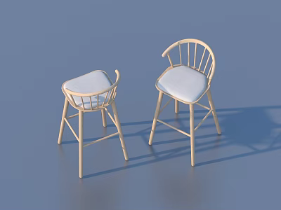 Light Colored Single Chair With Curved Backrest Upholstered Seat And Straight Legs 3d model