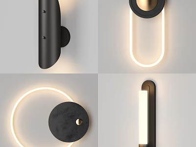 Modern Black Gold Wall Lamps With Circular Oval Linear Illuminated Designs 3d model