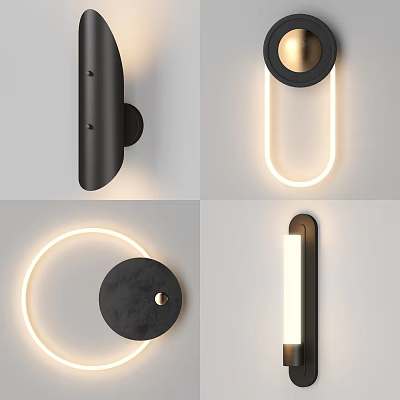 Modern Black Gold Wall Lamps With Circular Oval Linear Illuminated Designs 3d model