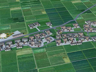 Detached Villas Surrounded by Green Fields in Residential Layout With Road Connections 3d model