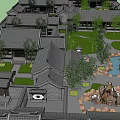 Ancient Chinese Architectural Complex Featuring Courtyard Pond Rockery And Greenery 3d model