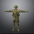 Military Soldier In Camouflage Uniform With Helmet And Tactical Vest Arms Outstretched