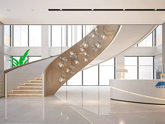 modern hall spiral staircase 3d model