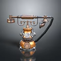Antique Ornate Telephone With Metallic Base Dial And Coiled Cord