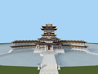 Chinese ancient building ancient building library 3d model