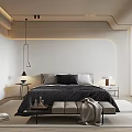 Modern Minimalist Bedroom Interior With Bedside Tables Pendant Lamp Bench Chair And Soft Rug