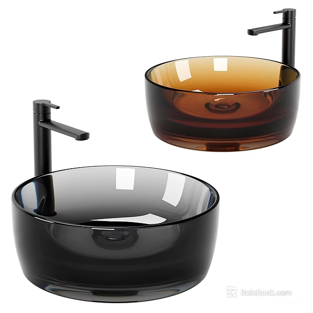 Modern Glass Vessel Sinks In Black And Brown With Single Handle Faucets 3d model 