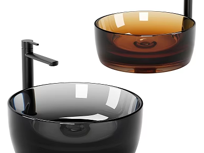 Modern Glass Vessel Sinks In Black And Brown With Single Handle Faucets 3d model