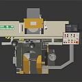 Industrial Precision Machine With Control Panel Yellow White Components And Green Label