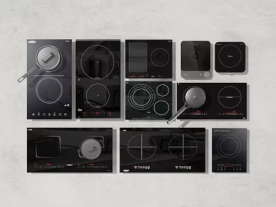 Modern Kitchen Induction Cooktops Various Styles Black Design With Cookware For Home Use 3d model