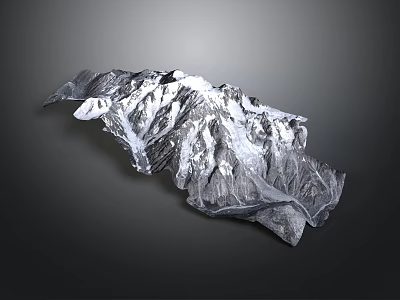 Realistic 3D Mountain Terrain Model With Detailed Topography And Gray Background 3d model