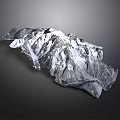 Realistic 3D Mountain Terrain Model With Detailed Topography And Gray Background