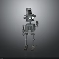 Metallic Silver Robot Character With Top Hat And Humanoid Mechanical Limbs 3d model